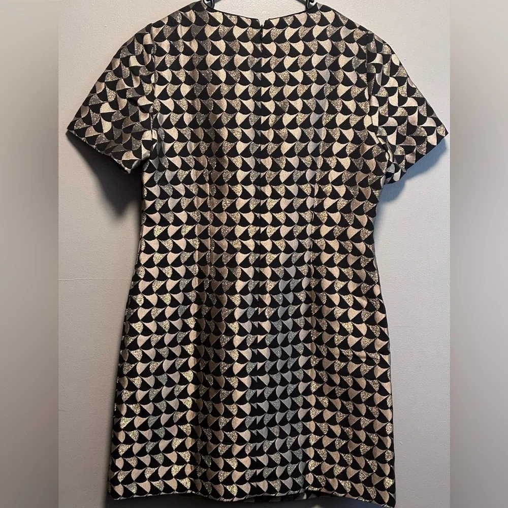 Ann Taylor Classic Geo Jacquard Flare Dress Black/Gold  Size 14 - Picture 3 of 15